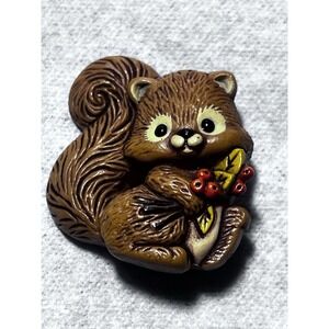 Cute Collectible Brooch Pin Fall Squirrel Holding Berries Signed 1982 Hallmark